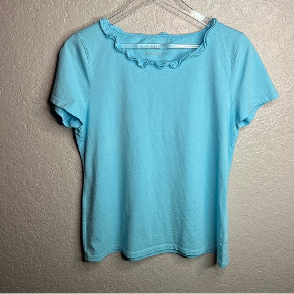 Talbots Blue Scalloped Prima Cotten Top - Picture 3 of 7